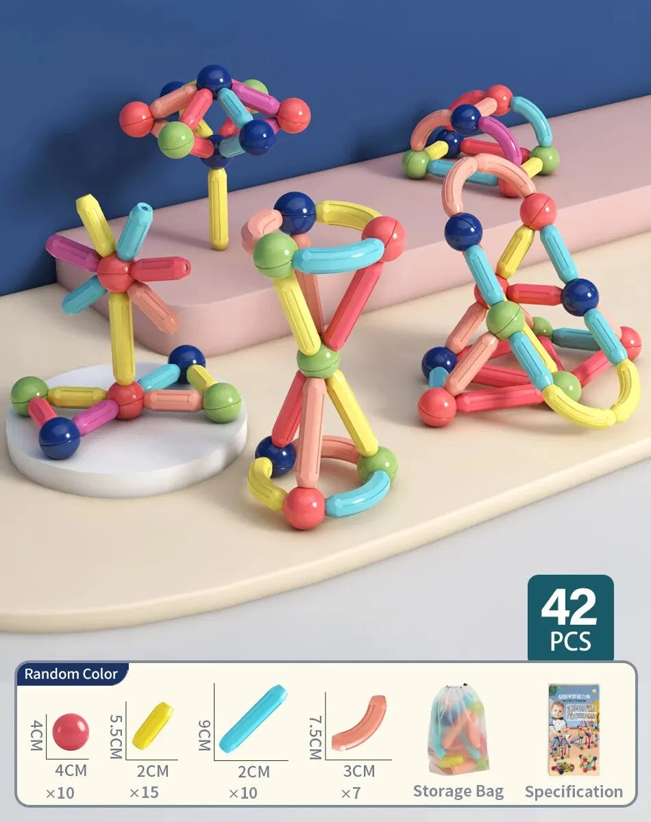 128PCS Magnetic Building Blocks Toy Magnetic Construction Set Magnet Ball Sticks Rod Games Montessori Educational Toys for Kids