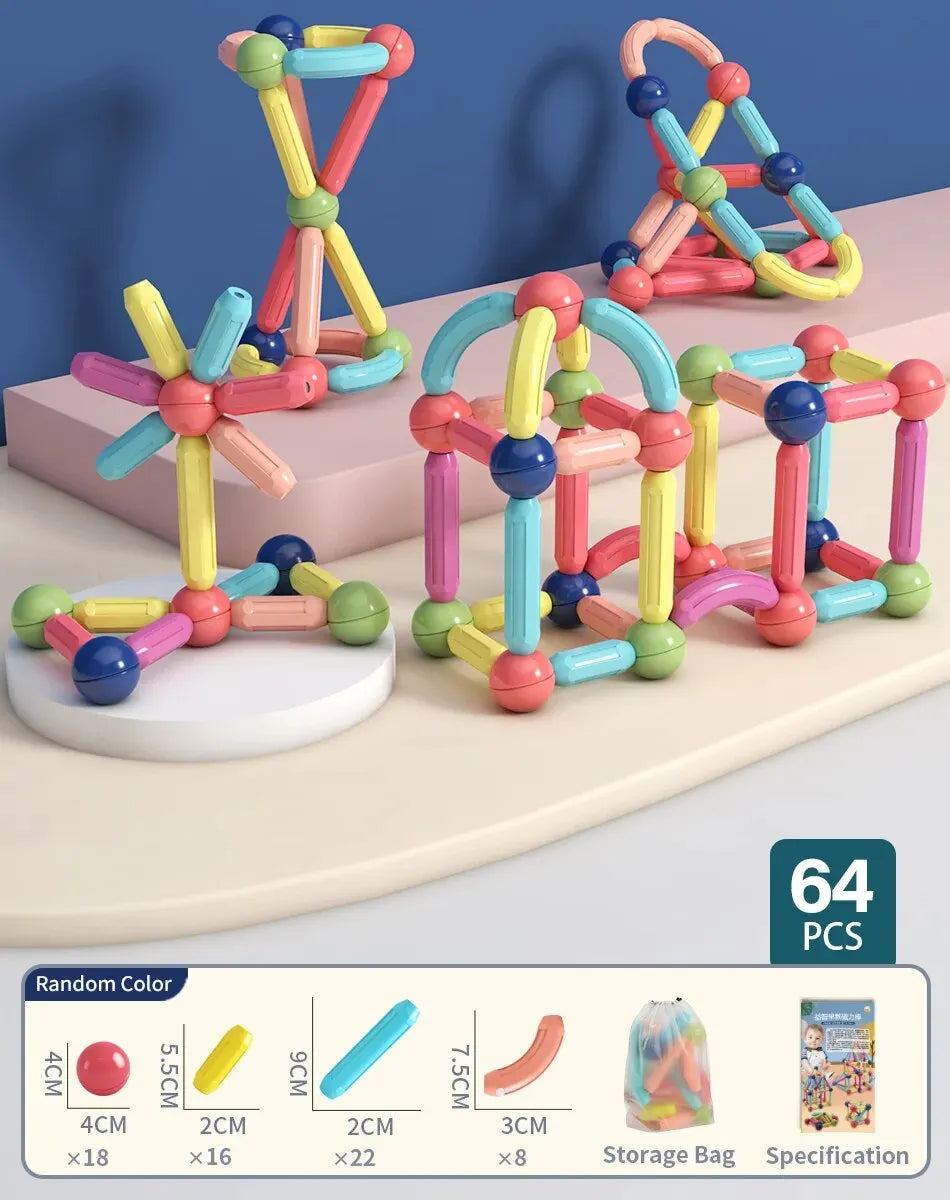 128PCS Magnetic Building Blocks Toy Magnetic Construction Set Magnet Ball Sticks Rod Games Montessori Educational Toys for Kids